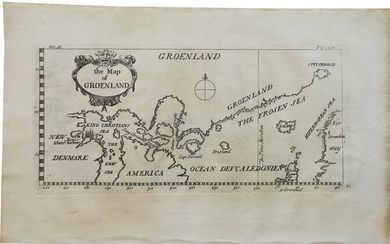 Map of part of Greenland, North America and Iceland, as well as the mythical phantom island of Frisland. Copper engraving. App. 13×28 cm.