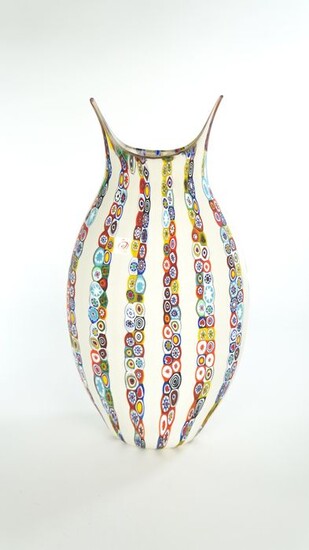 Mario Costantini - White Murrina Millefiori Vase - (cm 43) - Glass