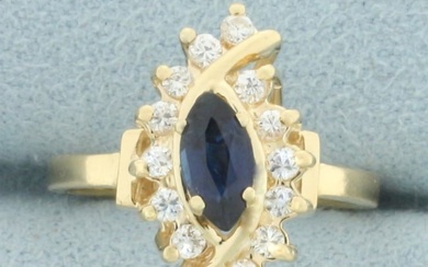 Marquise Sapphire and Diamond Ring in 14k Yellow Gold