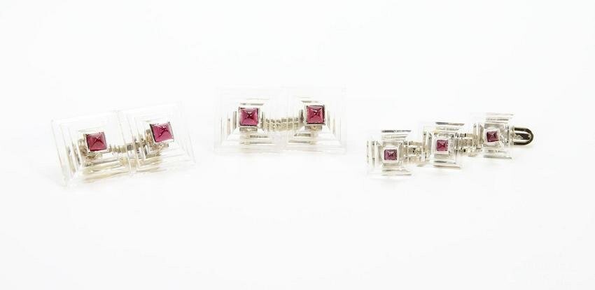 Marzo Gold Ruby Crystal Cufflinks Button Studs