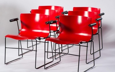 Massimo Vignelli (6) Red Handkerchief Chairs with Arms for Knoll, 1994-7