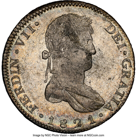 Mexico: , Guadalajara. Ferdinand VII "Royalist" 8 Reales 1821 GA-FS MS61 NGC,...