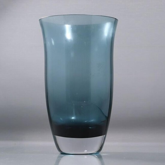 Mid-Century Modern Teal Blue Glass Vase Weighted Base