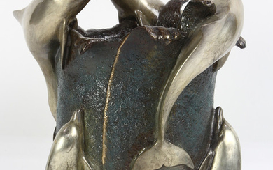 Modern patinated bronze figural wine cooler