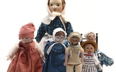 Molded Mask Face with Other Cloth and China Head Dolls