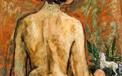 Moses Soyer (American 1899-1974), Study of a Female Nude with Back Turned, Unsigned, Oil on Paper Mounted to Board, 17-1/2 x 11-1/2 in