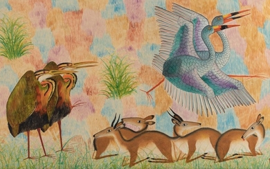 Mulongoy Pilipili, exotic animals, oil on canvas, 63...