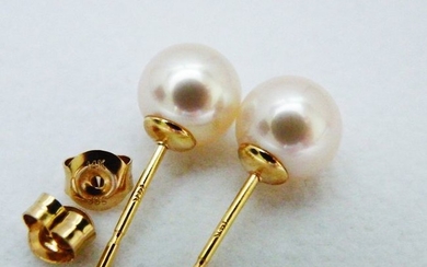 NO RESERVE PRICE - Akoya pearls, Premium 8 mm - Earrings, 14 kt. Yellow Gold