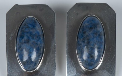 Native American Sterling & Denim Lapis Lazuli Clip Earrings