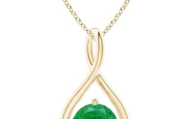 Natural Solitaire Round Emerald Infinity Pendant in 14K Yellow Gold 6mm