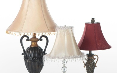 Neoclassical Style Gilt Metal and Stack Acrylic Orb Table Lamps
