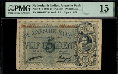 Netherlands Indies: Javasche Bank, 5 gulden, 9.5.1921, serial number OW003829, (Pick 61c)