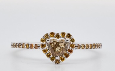 No Reserve Price - 0.53 tcw - Nat. Fancy Deep Brownish Greenish Yellow - 14 kt. White gold - Ring Diamond