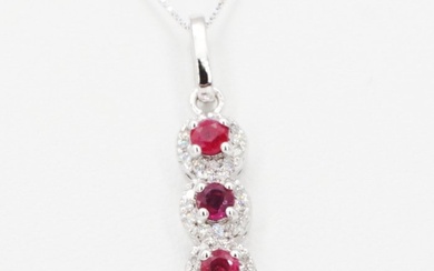 '' No Reserve Price '' - 18 kt. Gold - Necklace with pendant - 0.99 ct Diamond - Rubies