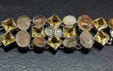 No Reserve Price Beautiful Rare Natural Gold Rutilated quartz With Citrine 925 Silver Bracelet - Bracelet