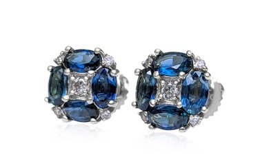 No Reserve Price - Earrings - 14 kt. White gold - 2.42 tw. Sapphire - Diamond