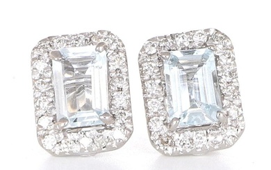 No Reserve Price - Earrings - 18 kt. White gold, NEW - 1.60 tw. Aquamarine - Diamond