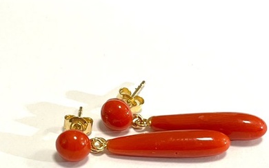 No Reserve Price - Earrings - 18 kt. Yellow gold Coral