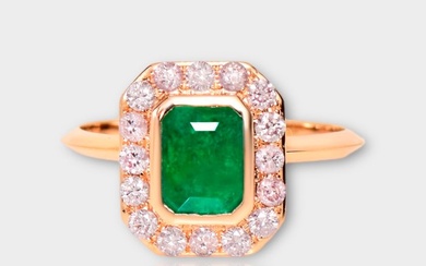 No Reserve Price - IGI 1.22 tw - Ring - 14 kt. Rose gold Emerald - Diamond