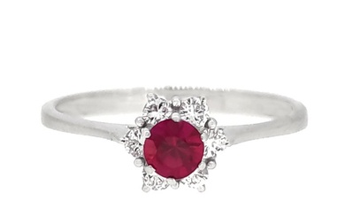 No Reserve Price - Ring - 18 kt. White gold - 0.21 tw. Diamond (Natural) - Ruby