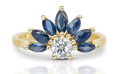 No Reserve Price - Ring - 18 kt. Yellow gold - 1.40 tw. Diamond (Natural) - Sapphire