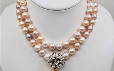 No reserve price - 925 Silver - 11x12mm Multi Color Pearls - Long Necklace