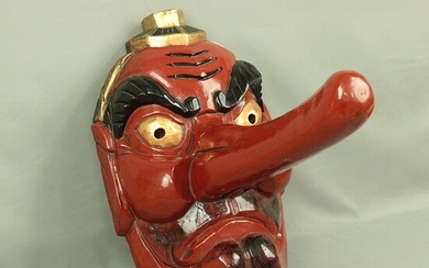 Noh mask - Wood - Very large long-nosed Tengu mask 天狗面 - Japan - First half 20th century