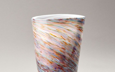 OTTAVIANI Italie Grand vase en verre marbré polychrome à décor spiralé. Étiquette au revers Haut...