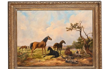 OTTO GRASHOF (GERMAN 1812 - 1876), HORSES IN A LANDSCAPE