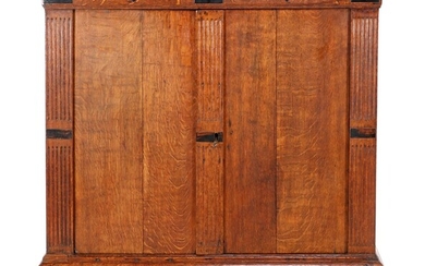 (-), Oak 2-door cabinet with fluted sides and...