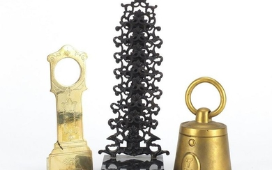 Objects comprising a Georgian brass watch stand in the