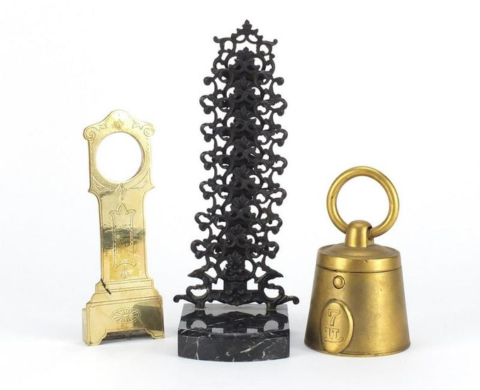 Objects comprising a Georgian brass watch stand in the