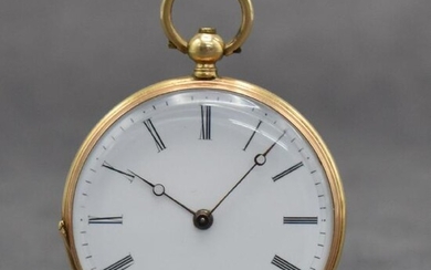 Open face 18k yellow gold cylinder pocket watch