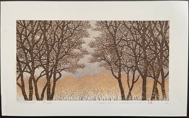 Original woodblock print, hand-signed and numbered 378/500 by the artist - Paper - Hajime Namiki 並木一 (b 1947) - Tree scene 129 - Japan - 2008