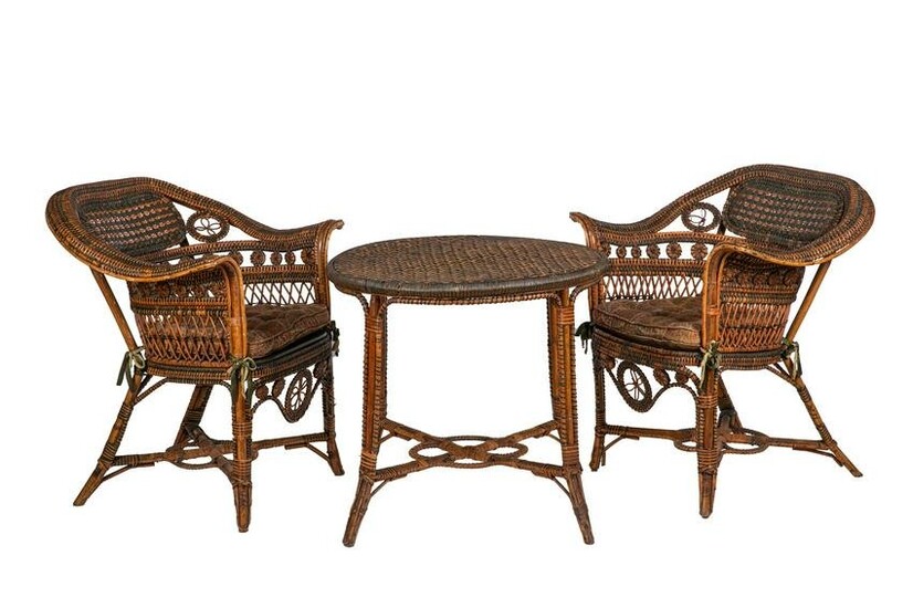 PAINTED CANE & WICKER PATIO SET