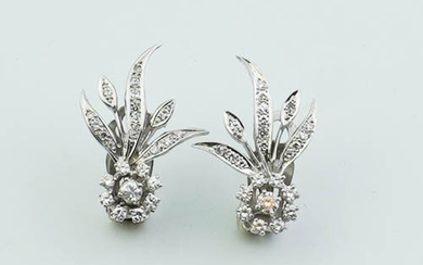 PAIR 14K WHITE GOLD AND DIAMOND FLORAL DESIGN, CLIP-BACK EARRINGS....