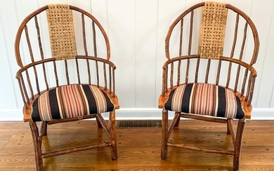 PAIR OF RUSTIC TWIG FORM ARMCHAIRS