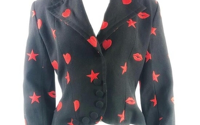 PATRICK KELLY Paris Black Blazer Jacket w/ Red Hearts