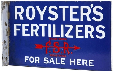 PORCELAIN ENAMEL FLANGE SIGN FOR ROYSTER'S FERTILIZERS