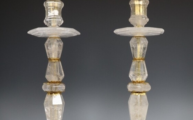 Paar kraagkandelaren vervaardigd van bergkristal, 20e eeuw