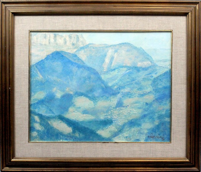 Paesaggio montano, olio su tela, cm. 36x46, firmato e datato in basso a destra, entro cornice., Nicola Rossini (1923)