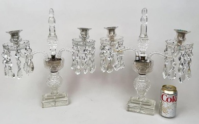 Pair English Crystal Two Arm Lustres