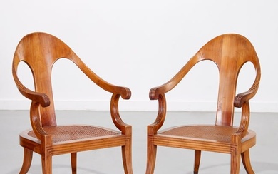 Pair Italian fruitwood spoon-back chairs