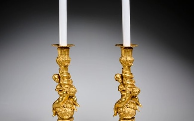 Pair Louis XV period gilt bronze candlesticks
