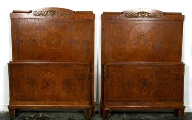 Pair, Louis XVI Style Burled Wood Twin Beds
