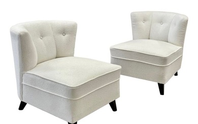 Pair Mid-Century Modern Slipper/Lounge Chairs, American, Bouclé, Pair Low Profie