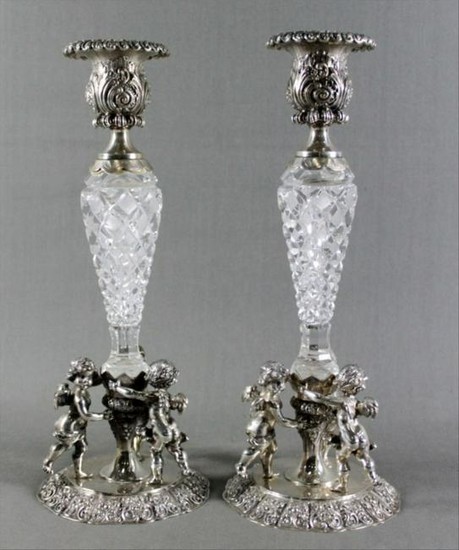 Pair Of Continental Silver And Baccarat Cut Glass