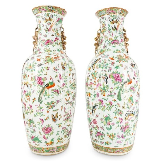 Pair Of Large Antique Chinese Famille Rose Porcelain Vases