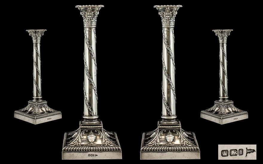 Pair Of Late Victorian Sterling Silver Table Candlesticks, i...