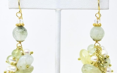 Pair of Baroque Pearl & Green Jade Earrings